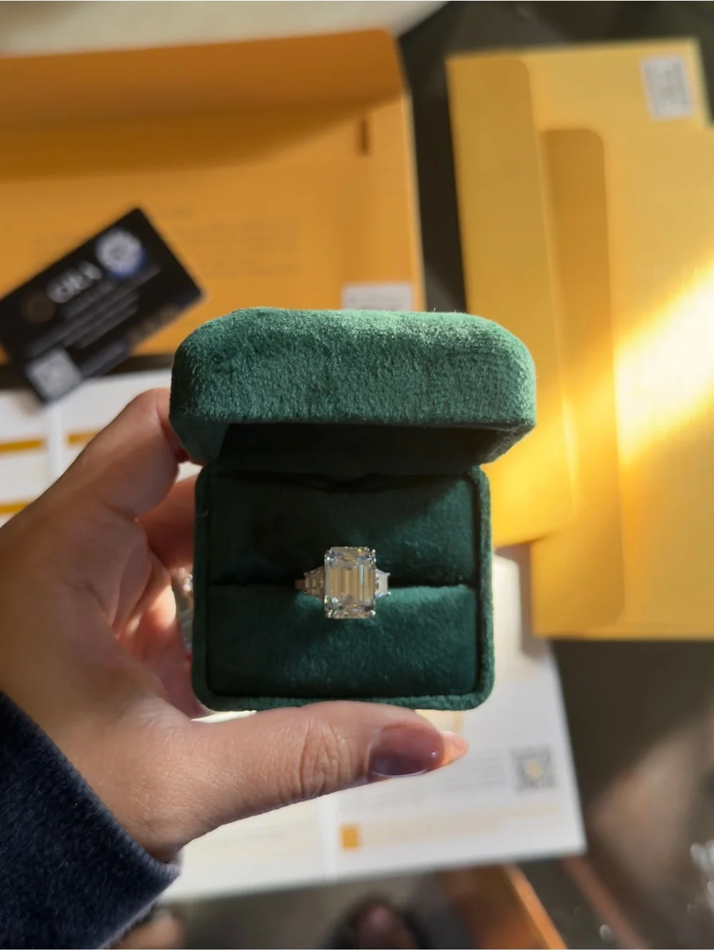 11cttw big emerald cut moissanite in real 10k yellow gold engagement ring sz6